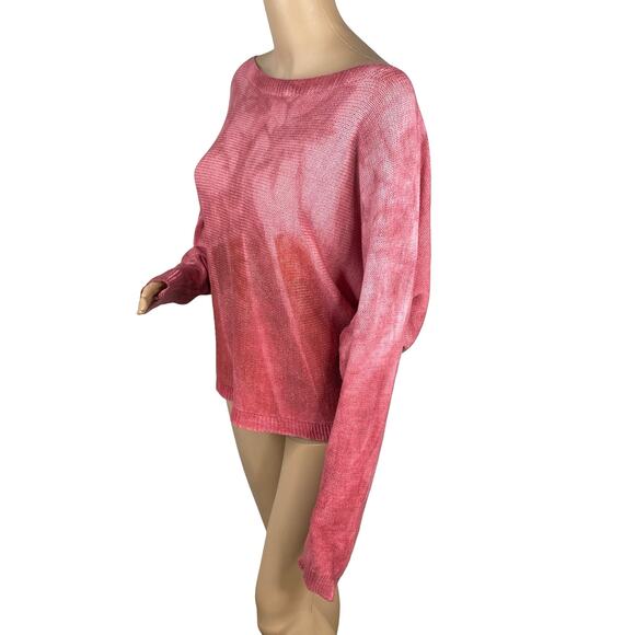 Wednesday Lulu Italy Pink Red Tie Dye Abstract Hand Painted Artsy Sweater - Picture 4 of 8